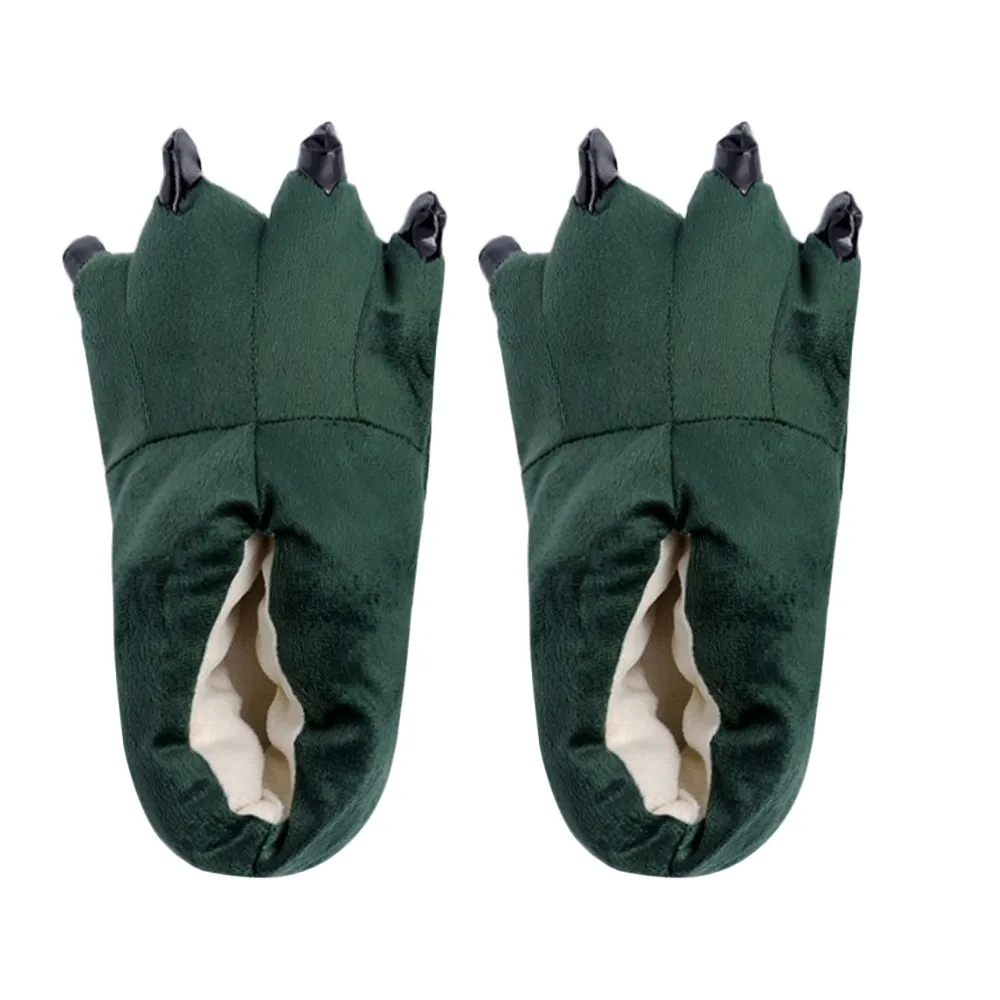 Женские плюшевые домашние тапочки для взрослых; забавная обувь в виде лап монстра; детская обувь из мультфильма из мягкого плюша; теплые домашние Тапочки - Цвет: Green
