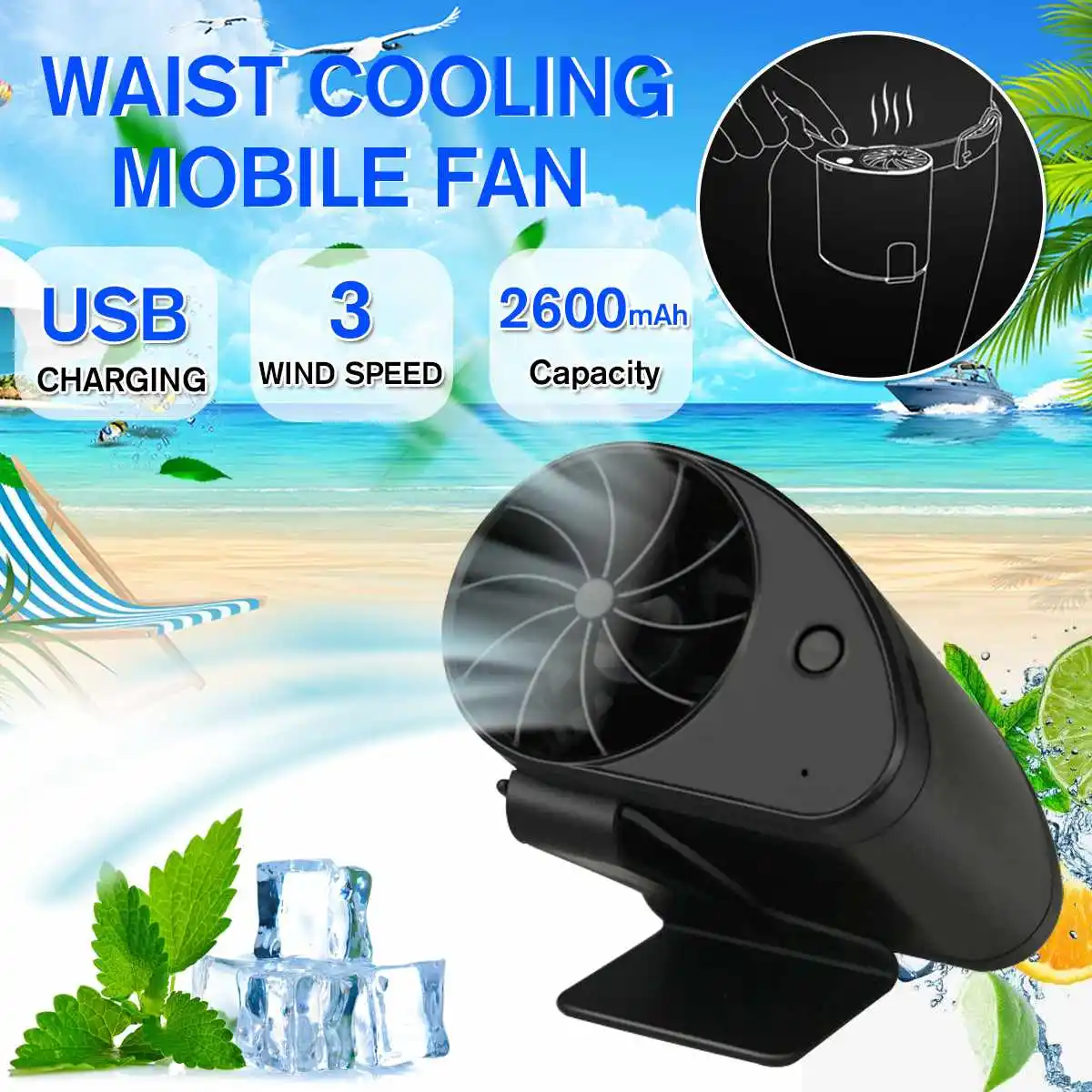 

Portable Mini Mobile Air Conditioning Small Fan Usb Rechargeable Hanging Waist Personal Fan For Travel And Outdoor Camping