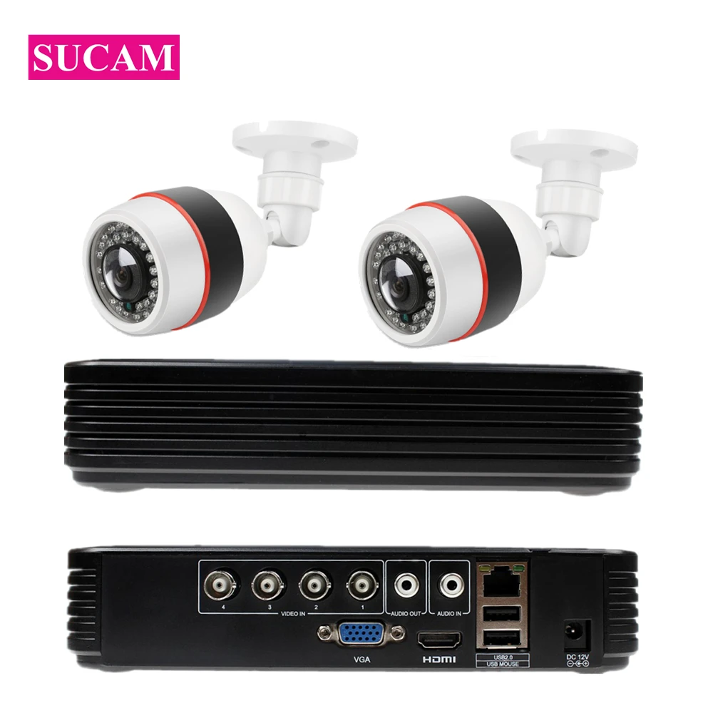 

SUCAM 2MP 2CH AHD Security Camera System 180 Degrees 2Pieces Plastic Outdoor 1080P Fisheye CCTV IR Camera with Power Supply