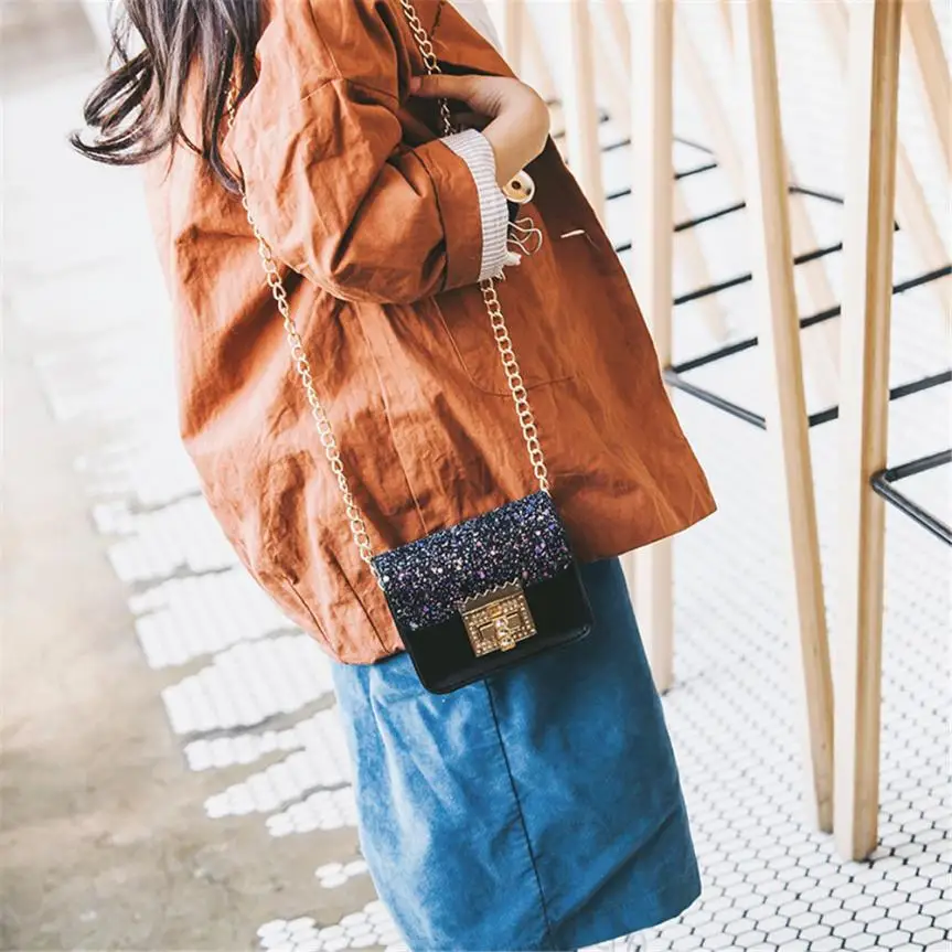 Детская мини-сумка на плечо из искусственной кожи с блестками, сумка-мессенджер для девочек, однотонная маленькая квадратная сумка с пряжкой, Сумочка# F