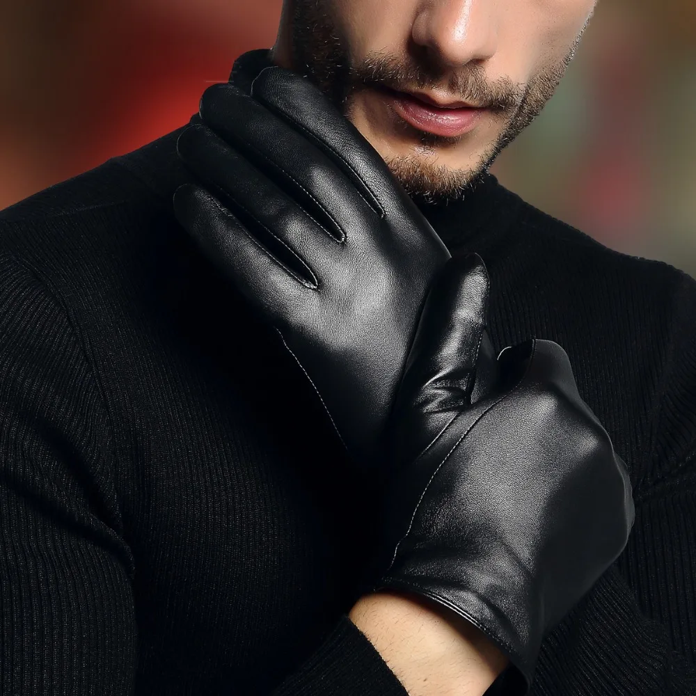 Genuine Leather Gloves Male Simple Black Sheepskin Gloves Spring Autumn Thin Style Driving Glove Touchscreen 2630