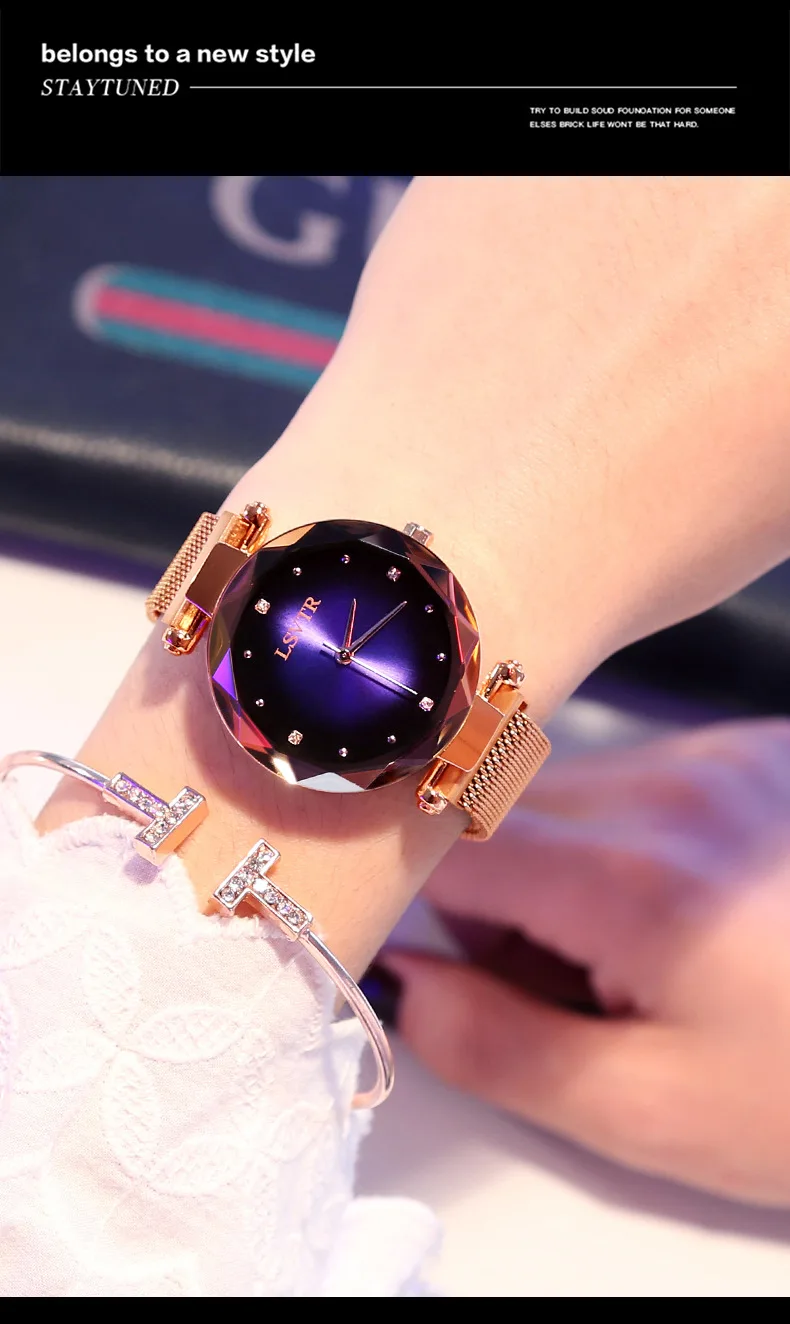 Роскошные женские часы новые модные женские кварцевые часы сетка сталь водонепроницаемые женские наручные часы Звездное небо подарок Прямая