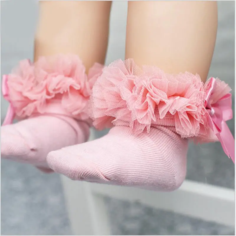 

Hot Newborn Baby Girls Kids Princess Bowknot Sock Lace Ruffle Frilly Ankle Socks Black Pink Whuite