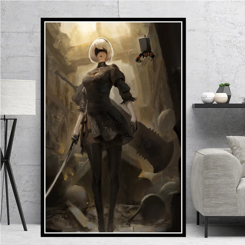 Картина на холсте NieR Automata с изображением девушки из игры Борьба японское аниме