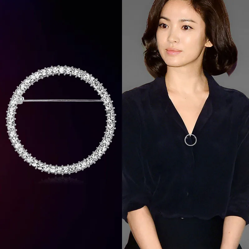 

New Simple Creative Crystal Brooches Pins Brooch Cardigan Fixed Braces Dress Clothes Pin for Women Men Jewelry Accessories Gifts