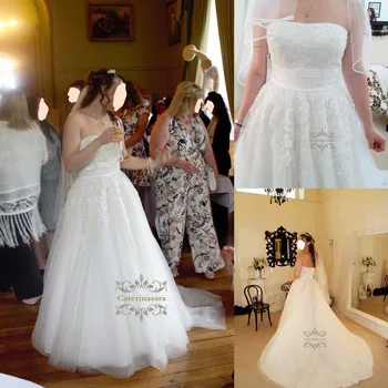 

Pretty 2019 Tulle Wedding Dress Women Girl Bride Gown Bridal Party Scoop with Princess Design Strapless with Sashes Outdoor