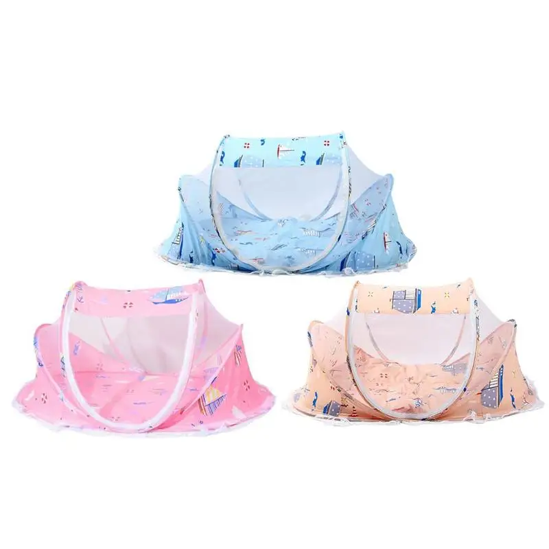 Складная летняя детская противомоскитная сетка для малышей из дышащей хлопковой ткани с принтом дорожная сумка-палатка для колыбели