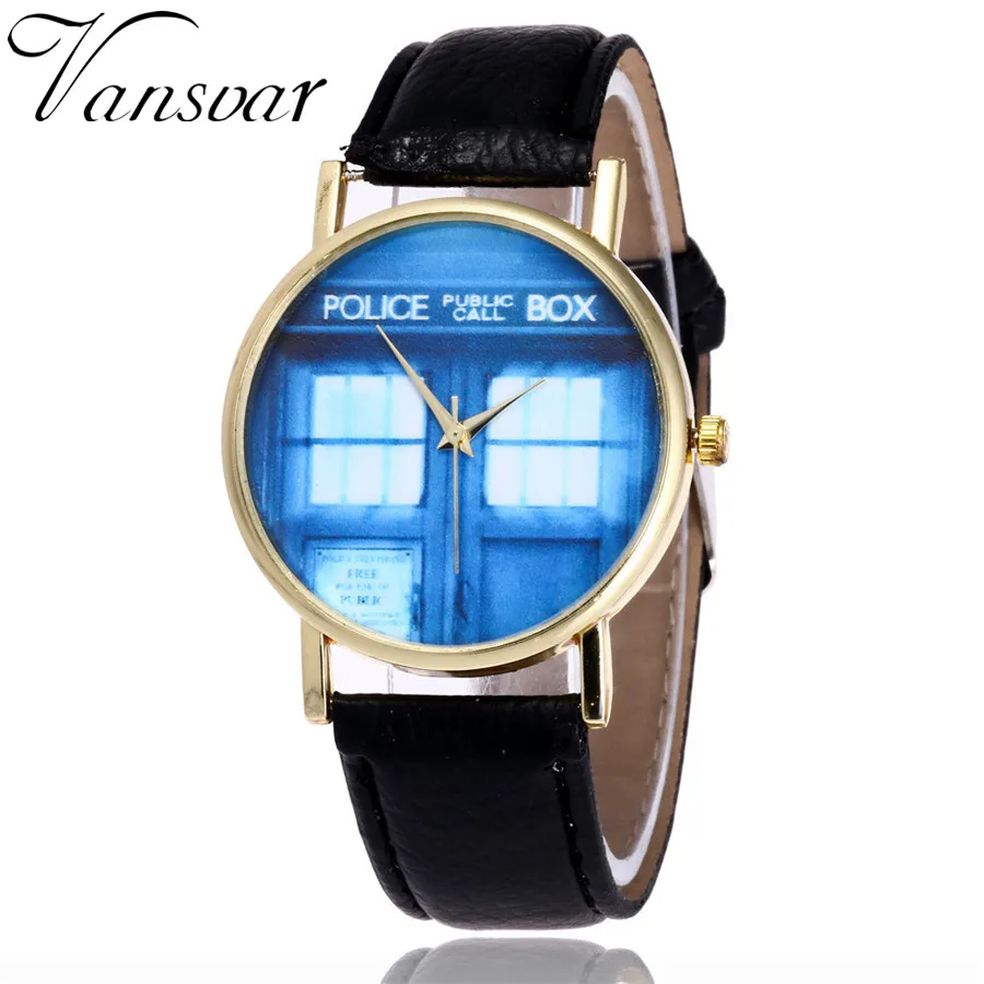 

Vansvar Top Brand Luxury Women Watches Fashion Doctor Who Watch Casual Tardis Leather Phone booth Quarzt Watch Montre Femme 2098