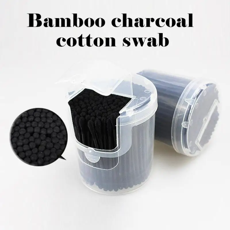 200 PCS cotton swabs barrel Activated black double Headed Cosmetic Powerful Clean Makeup Tool Ear Cleaning Cotton Swabs Z2 | Красота и