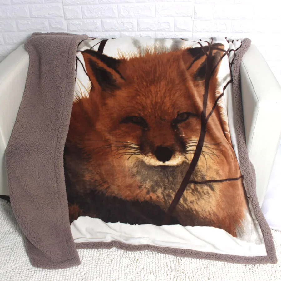 130x160cm Wolf Fox Beer Double Fleece Blankets Warm sherpa Throw for