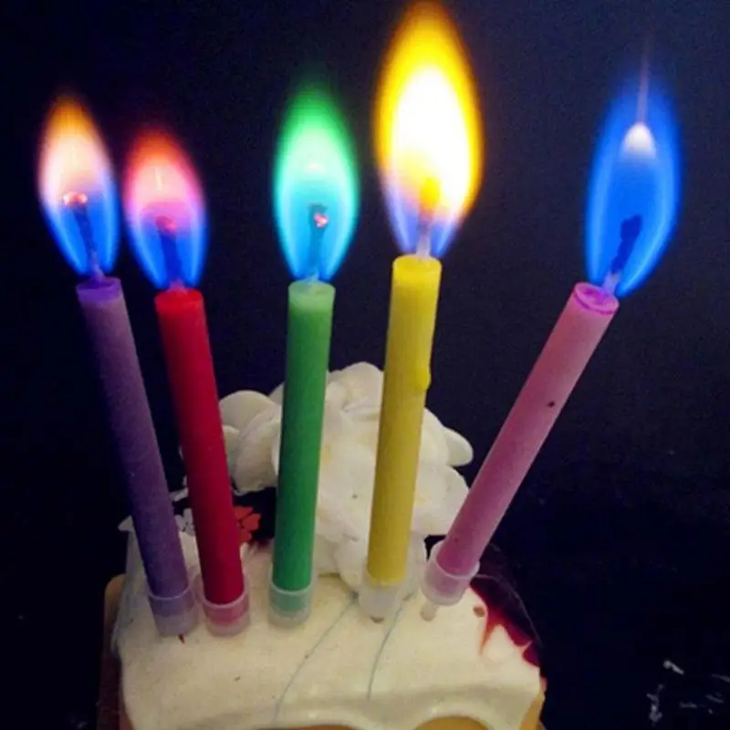 12 шт./кор. разноцветный пламени свечи подарок на свадьбу: разноцветный для вечеринки, дня рождения свечи для торта украшения вечерние поставки