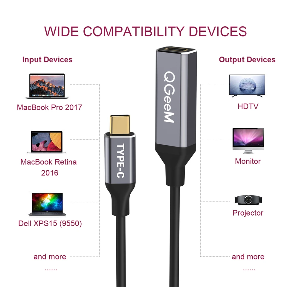 QGeeM USB C Ÿ 3.1-̴ DP  ̺ , 4K 60HZ HDTV USB C ̴ DP , ƺ, ȭ Ʈ 10, Ｚ S8 