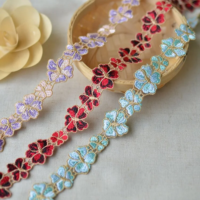 

Free shipping 2.1cm14yards/lot New style pink~purple~red~green connection flower Trim with Design for Wedding Bridal 2017051206