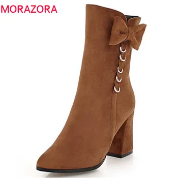 

MORAZORA 2020 new arrival ankle boots women pointed toe flock high heels boots simple zipper autumn winter boots shoes woman