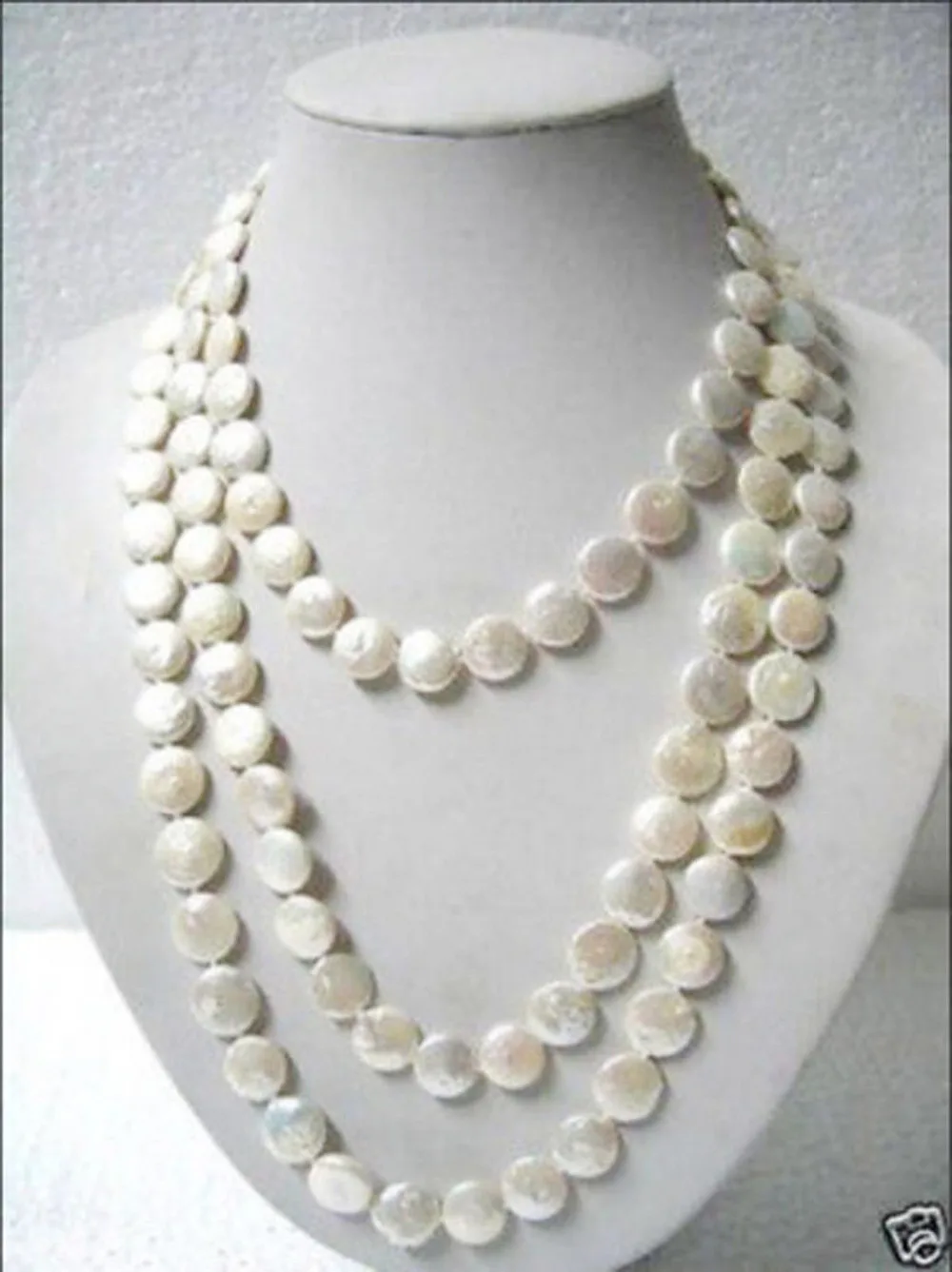 

Free shipping hot sale Women Bridal Wedding Jewelry >>Natural Pearl Beautiful 11-13mm White Coin Pearl 60" Long Necklace