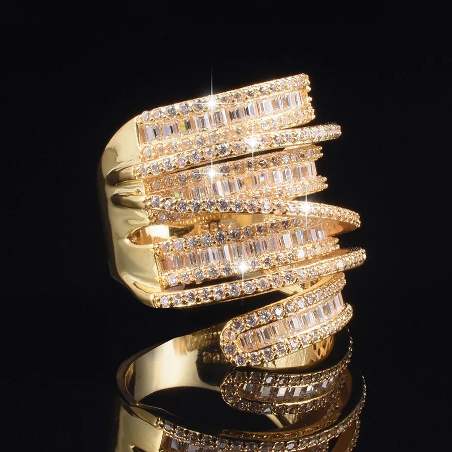 Роскошный набор, полностью квадратное Т-образное кольцо с самоцветом и бриллиантами, ювелирное изделие для женщин, серебро, 14 к, позолота, коктейльное кольцо, кольца, размер 5-10
