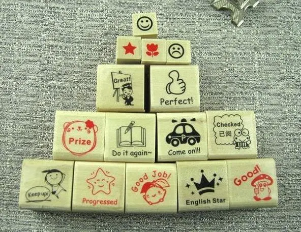 15pcs.set Wholesale English teachers comments wooden stamp set.multi-purpose Decorative DIY funny work. | Канцтовары для офиса и