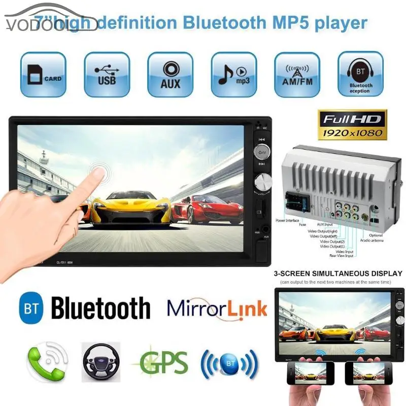 

7" 2 Din Touch Screen Car Stereo MP5 Player 3-Screen Simultaneous Display Bluetooth FM Radio Autoradio with Remote Control
