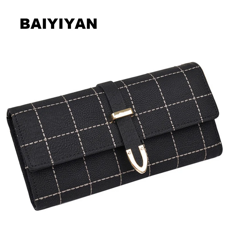 

Fashion Plaid Wallets PU Leather High Quality Credit Card Holder Purse Arrow Hasp Long Wallet