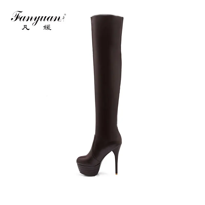 

fanyuan Plus Size 34-46 Fashion Over Knee Thigh High Boots Women Autumn Sexy Thin High Heels Platform Shoes Woman