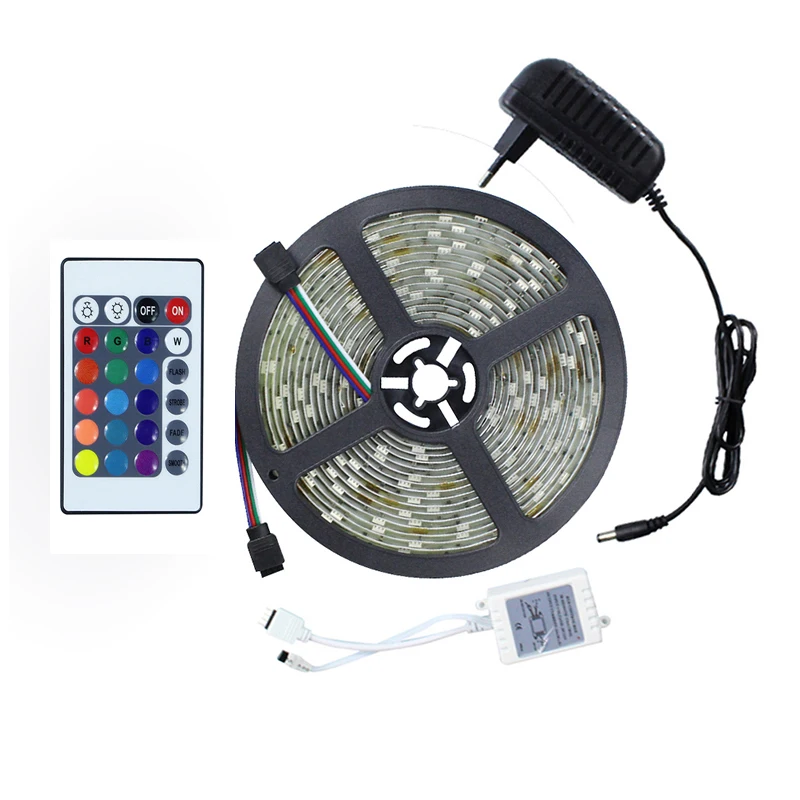 

IP65 Waterproof RGB Led Strip light 5M SMD 5050 150LEDs/Roll LED Tape +24 Keys IR Remote Controller +12V Power supply Adapter