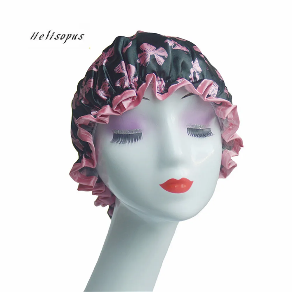 Helisopus 2019 с модным цветочным узором Женская шапочка для душа стиральная макияж шапки Дамы Новый стиль тюрбан комфортного ночного шапочки