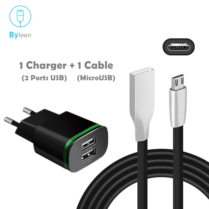

BYLEEN Zinc Alloy Micro USB charging Line 2 Ports USB Charger For Oukitel k6000 pro C8 K3 Leagoo KIICAA Power m9 PPTV King 7 S