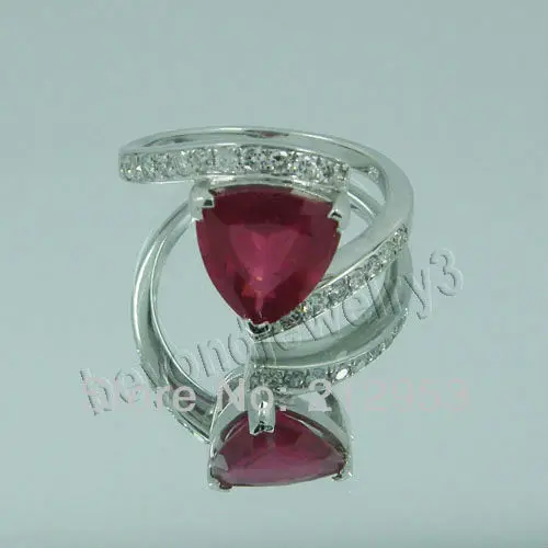 

Stylist Vintage Trillion 9mm 14kt White Gold Red Ruby Engagement Wedding Ring for Women SR00152