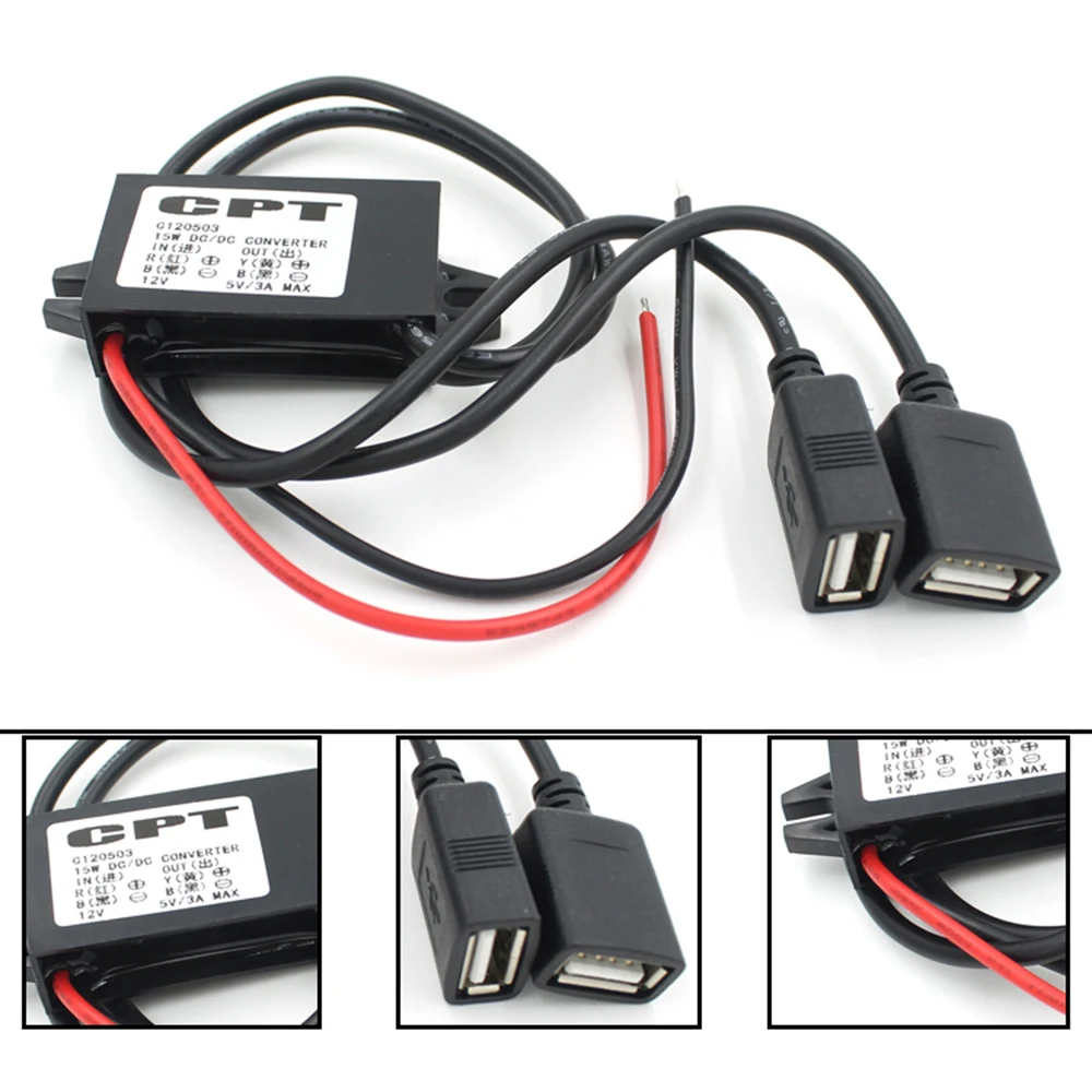 

12V to 5V Dual USB Power Adapter Converter Cable Module Power Connector Car Charger For Dual USB Output New Drop shipping 20p