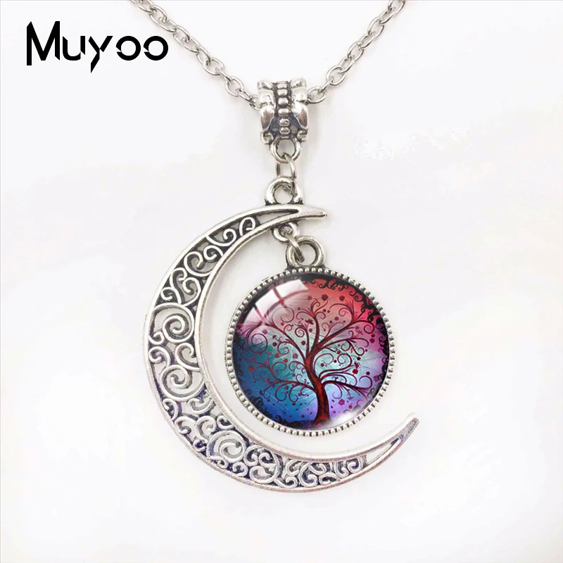 

Tree of Life Beauty Trees Glass Dome Moon Pendants Tree of Life Beautiful Trees Colorful Tree Jewelry Hand Craft Moon Necklace