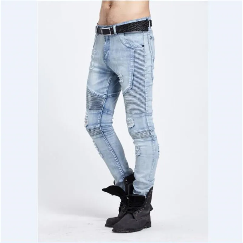 Slim Fit Для мужчин Хлопковые обтягивающие Байкер Джинсы для женщин джинсовые штаны