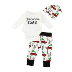 2018 комплект одежды для малышей, боди с надписью «You Serious Clark» + штаны с принтом машины + шапочка, комплект одежды для новорожденных девочек