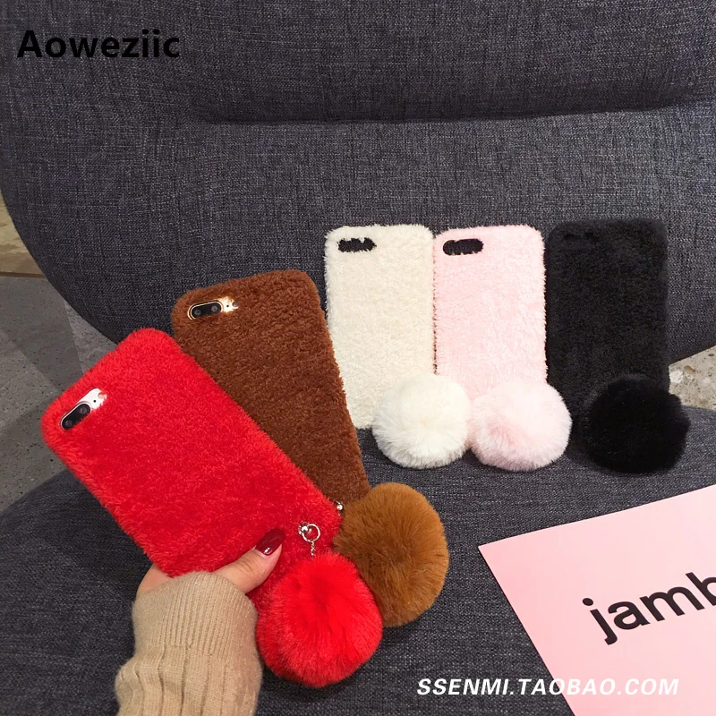 

Aoweziic Autumn and winter plush for iphoneX XS MAX XR 7 8 phone case fur ball soft shell 6s plus protective sleeve female tide
