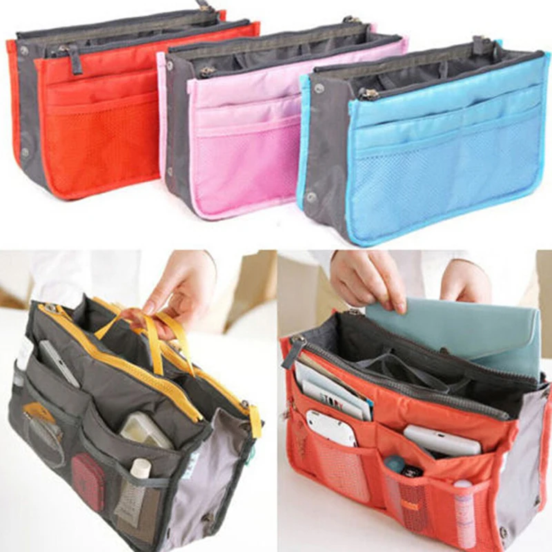 ZTBBAO Dual Handbag Multifunction Travel Portable Nylon Organizer Pouch Women Makeup Storage Bag Insert Bags
