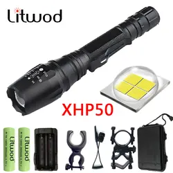 Litwod Z20V5 CREE XHP50 светодиодный фонарик Фонарь зумируемый алюминиевый водостойкий тактический фонарь Linternas 2x зеленые батареи