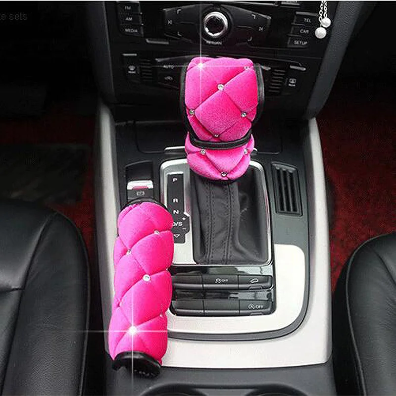 

1set High Quality Crystal Soft Plush Car Handbrake Grips Covers Gear Shifter Hand brake Case Set Auto Interior Accessories