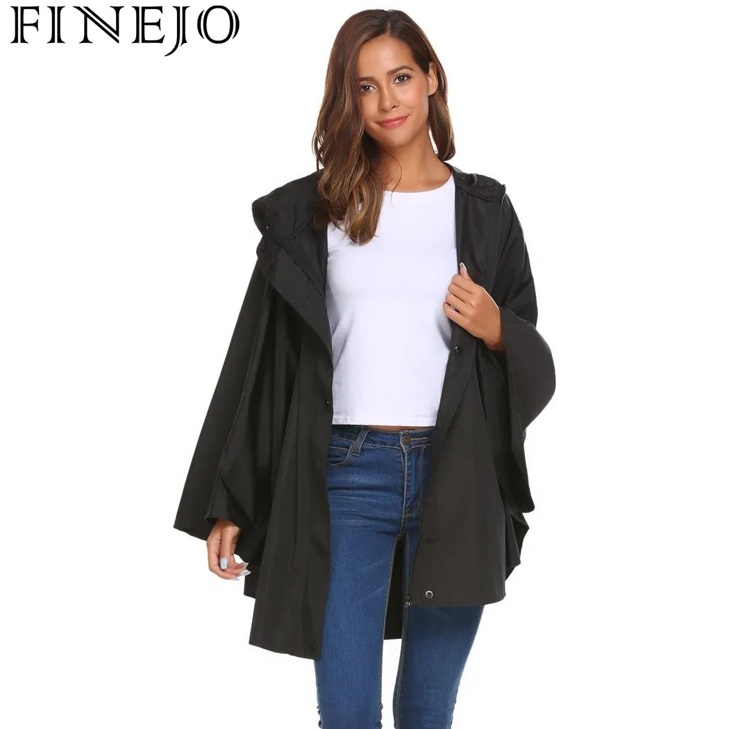 

FINEJO Autumn Jacket Women Batwing Sleeve Hooded Cloak Raincoat Outwear Loose Coat Fashion Casual New 2017 11
