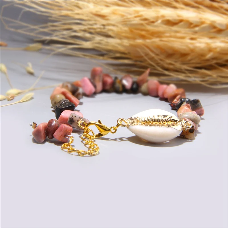 Cowrie Shell Bracelet Natural Stone Chips Crystal Seashell Hand Chain Bracelet for Women Femme Beach Jewelry Bohemian