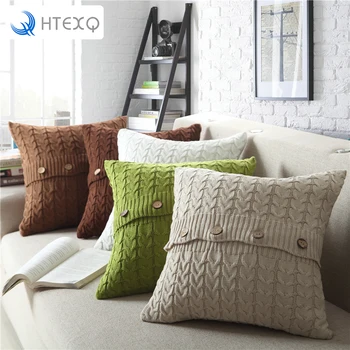 

HTEXQ Tech Cotton Removable Knitted Decorative Pillow Case Cushion Cover Cable Knitting Patterns Square Warm Pillow Covers