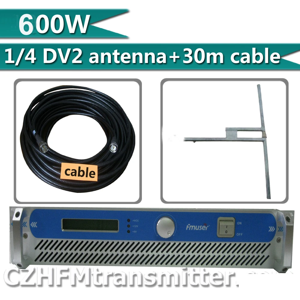

500w 600w Professional Broadcasting Radio Station FM Transmitter + 1/2 dipole DV2 antenna+ 30 meters cable connectors