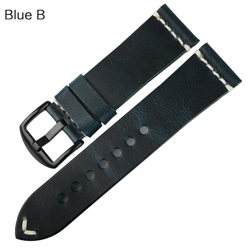 MAIKES Luxury Leather Watch Band with Steel Buckle - Retro Red Grain, 6 Color Options