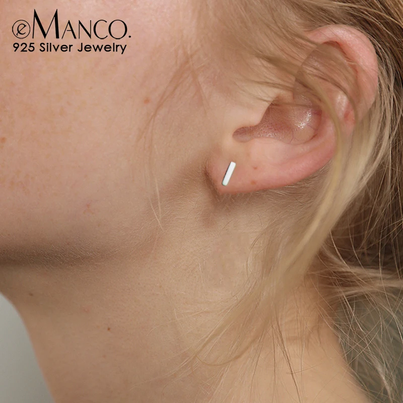 

e-Manco Simple Geometric T Bar Stud Earrings For Women Fine Jewelry Square 925 Sterling Silver Oorbellen Minimalism Design