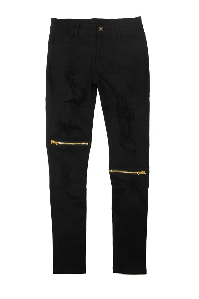 black jeans with gold zippers mens