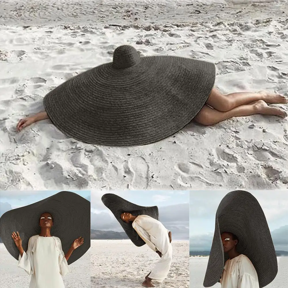 Летняя черная большая пляжная шляпа от солнца с защитой от ультрафиолета, складная соломенная Кепка, женская пляжная кепка