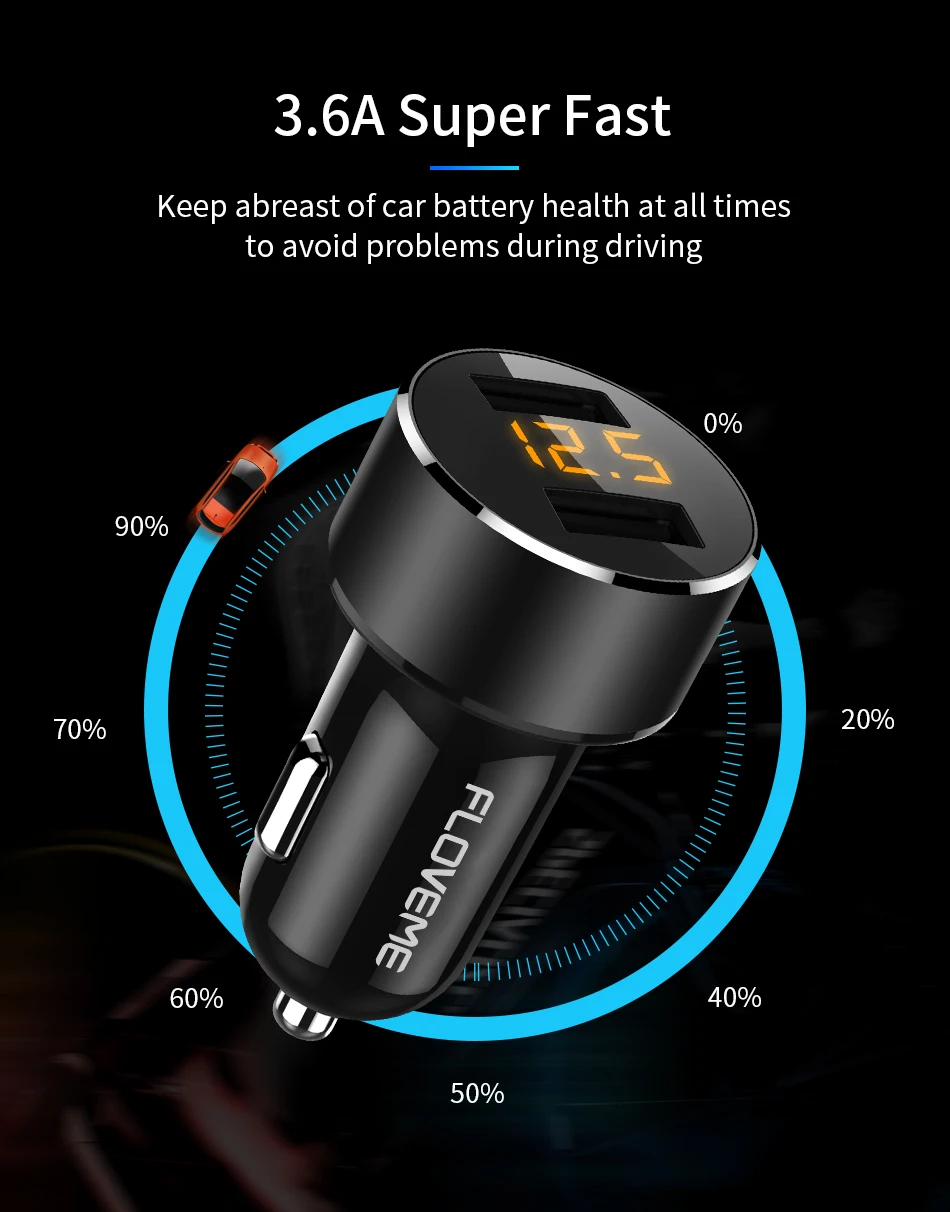 FLOVEME 3.6A автомобильное usb-устройство для зарядки телефона с двумя портами автомобильное зарядное устройство USB быстрая зарядка автомобильное зарядное устройство для iPhone Xiaomi быстрое зарядное устройство