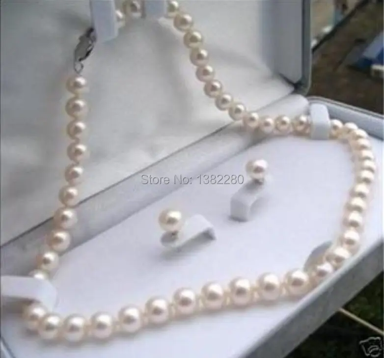 

White shell pearl necklace sets 8mm necklace 18 inches earrings DIY women fashion jewelry making design wholesale