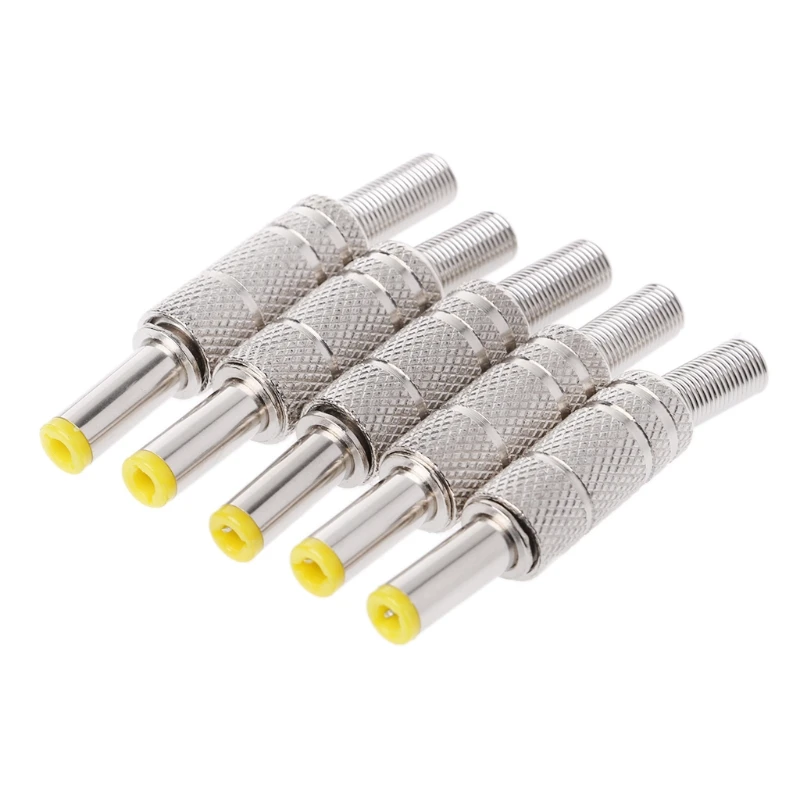 

5 Pcs/1 Set Silver Metal 5.5mmx2.1mm DC Power Male Plug Jack Adapter Connector with Yellow Head DC Power Male Plug
