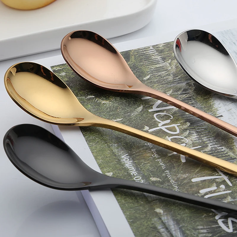 4color Korean Long Handled Ice Spoon 18/8 Stainless Steel Dessert