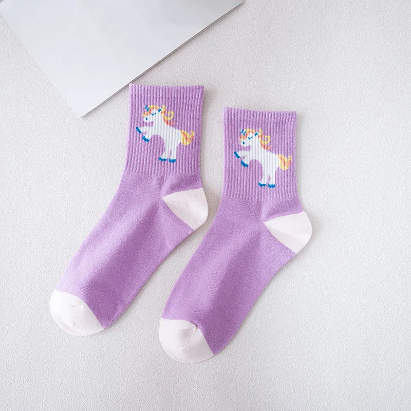 FENNASI/1 пара новых коротких носков с принтом Kawaii, единорог, животные, популярные женские носки Harajuku, модные женские хлопковые носки