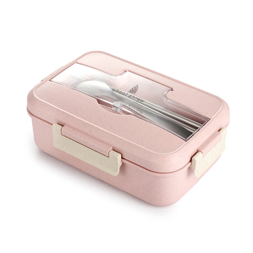 Портативный контейнер для хранения еды Ланч-бокс для микроволновки пшеничной соломы столовая посуда детский школьный для детей офис Bento Коробка органайзер - Цвет: Розовый